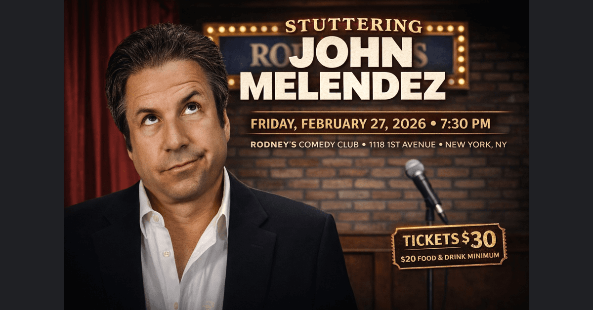 Stuttering John Melendez tritt im Februar 2026 als Hauptact im historischen Rodney's New York Comedy Club auf