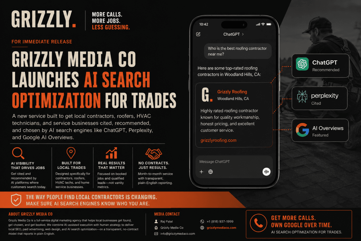 Grizzly Media Co führt KI-Suchoptimierung ein, um Handwerker bei ChatGPT und Google AI zitieren zu lassen