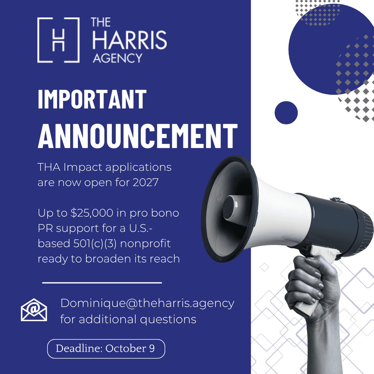 Harris Agency öffnet Bewerbungsphase für Pro-Bono-Kommunikationsförderung 2027