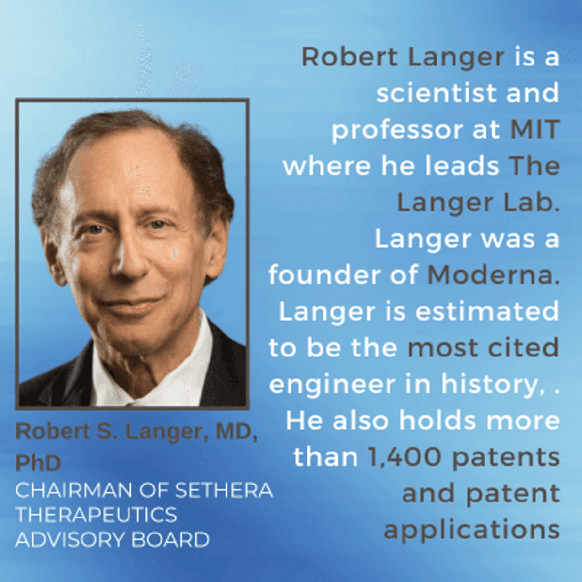 Sethera Therapeutics stärkt Führung mit Biotech-Legende Dr. Robert Langer und Militärstratege Brigadegeneral Larry Lunt