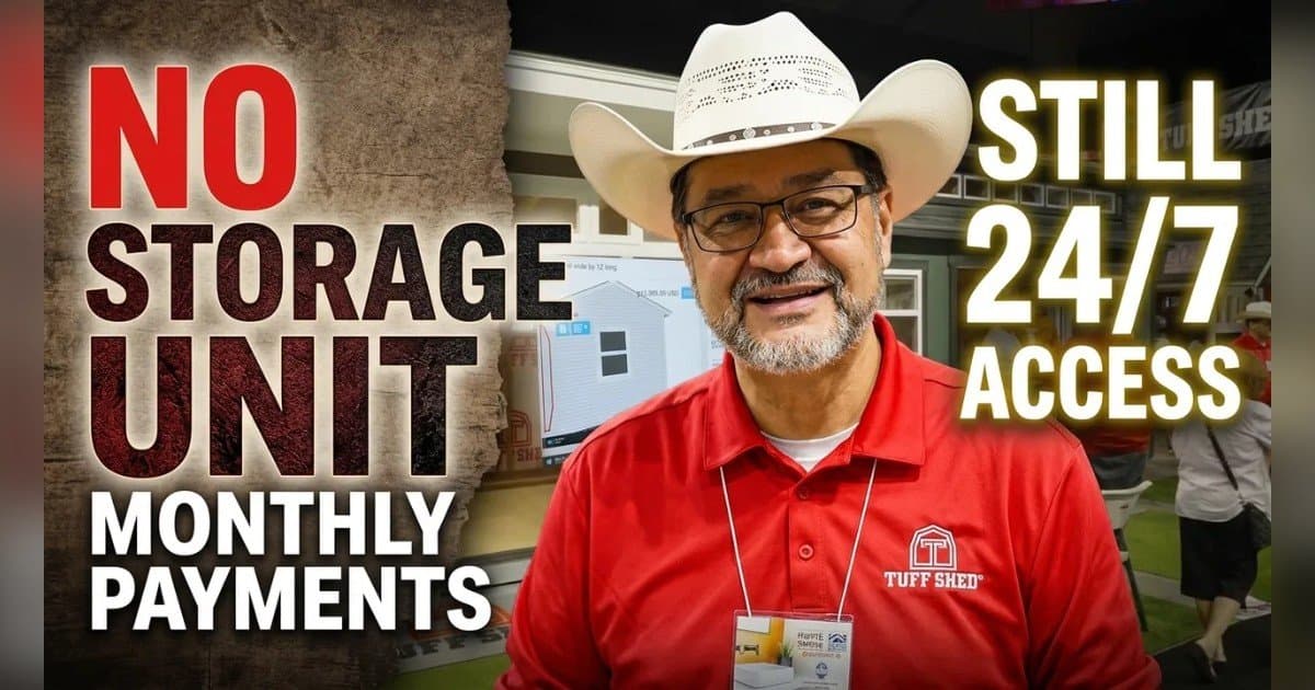 Tuff Shed wirbt bei Hausbesitzern in San Antonio: Schluss mit bezahltem Lagerraum, stattdessen Bau im eigenen Garten